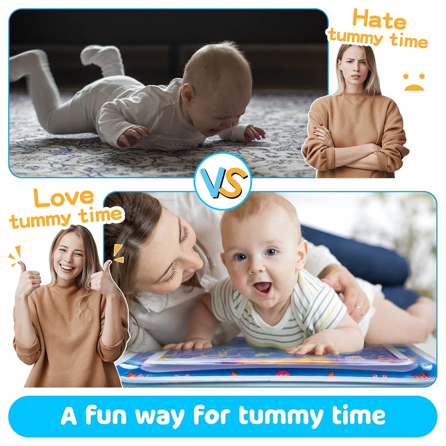 Inflatable Tummy Time Water Play Mat for 3 to 12 Months