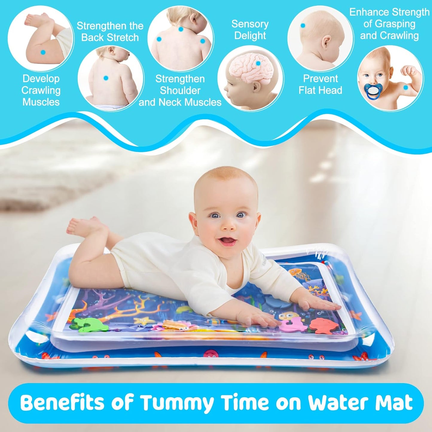 Inflatable Tummy Time Water Play Mat for 3 to 12 Months