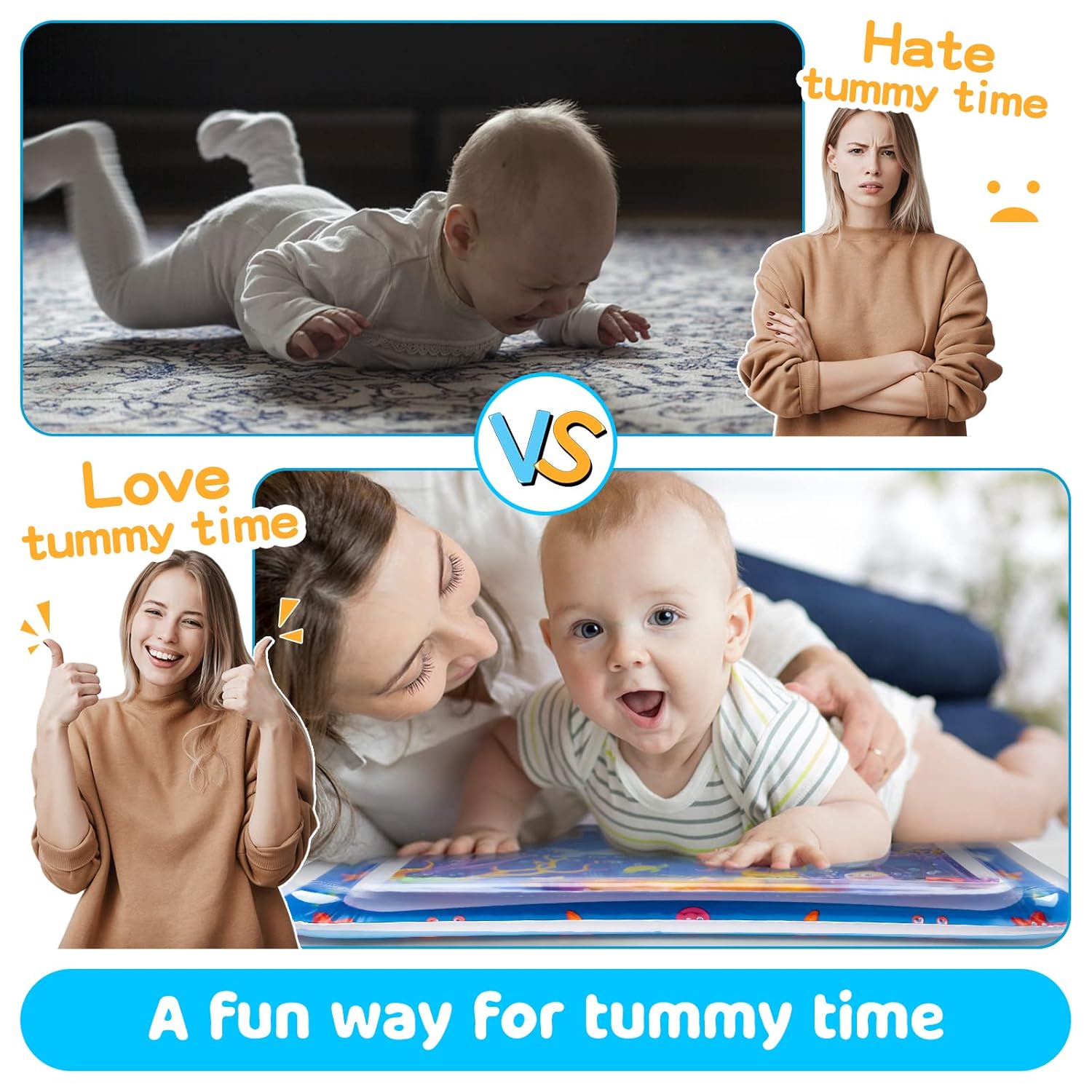 Inflatable Tummy Time Water Play Mat for 3 to 12 Months 